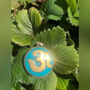Turquoise and Jasper Enameled Om Pendant